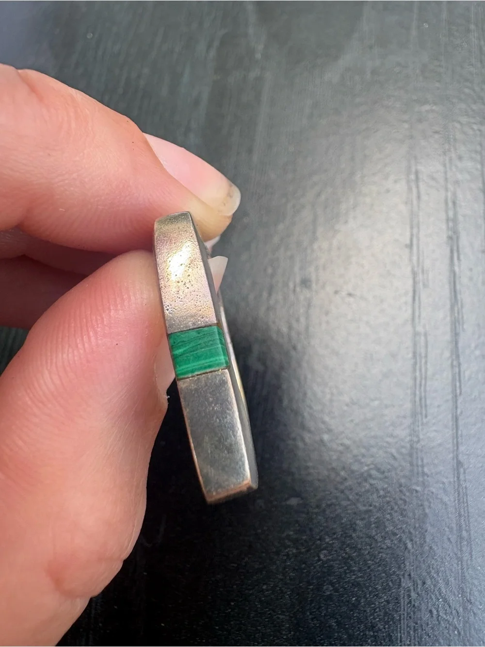 Square Mexico Silver Inlay Ring with Green and Turquoise Stones - Size 10.5